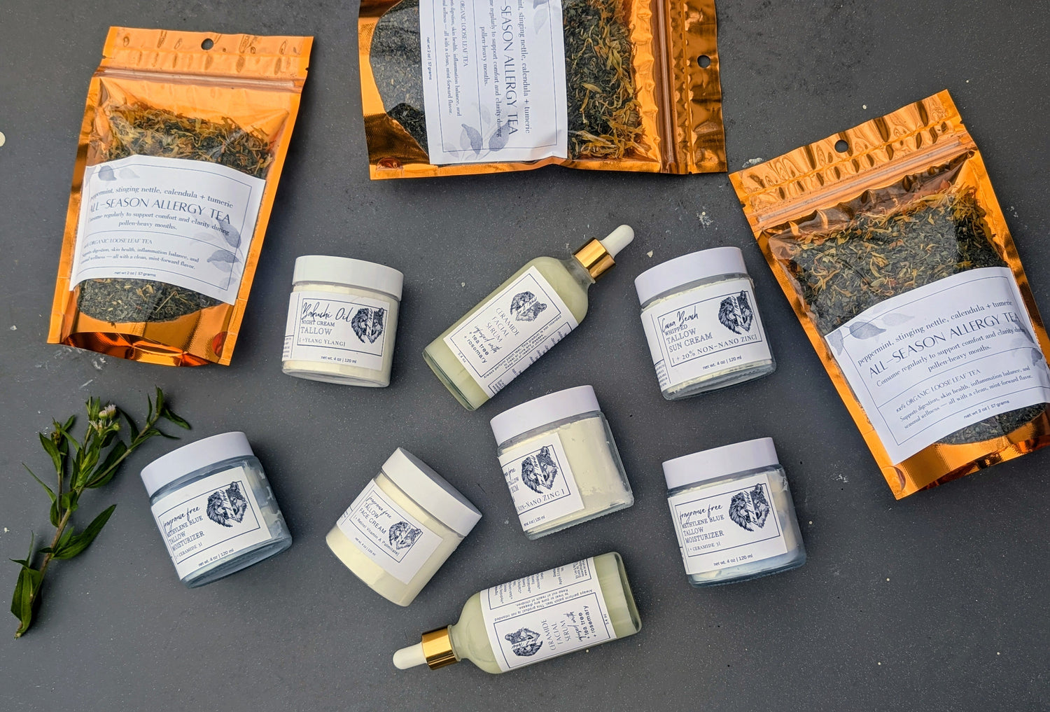 Trophy display of different skincare products