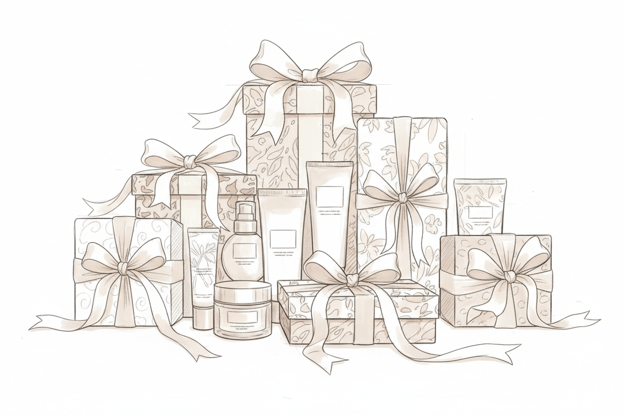 gift wrapped skincare items and other things