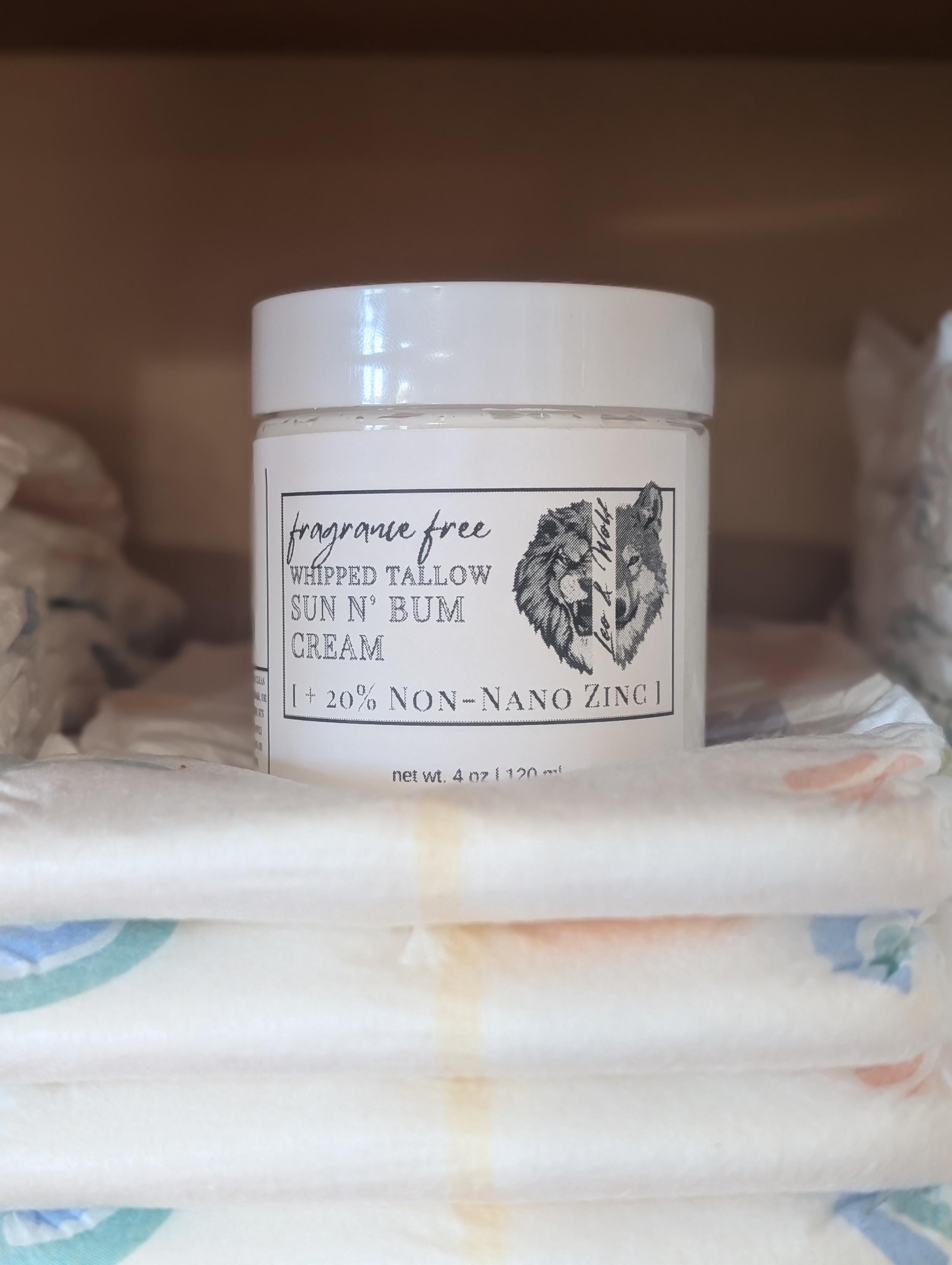 Sun & Bum Tallow Cream, Diaper Cream with Non Nano Zinc Oxide, 4 oz