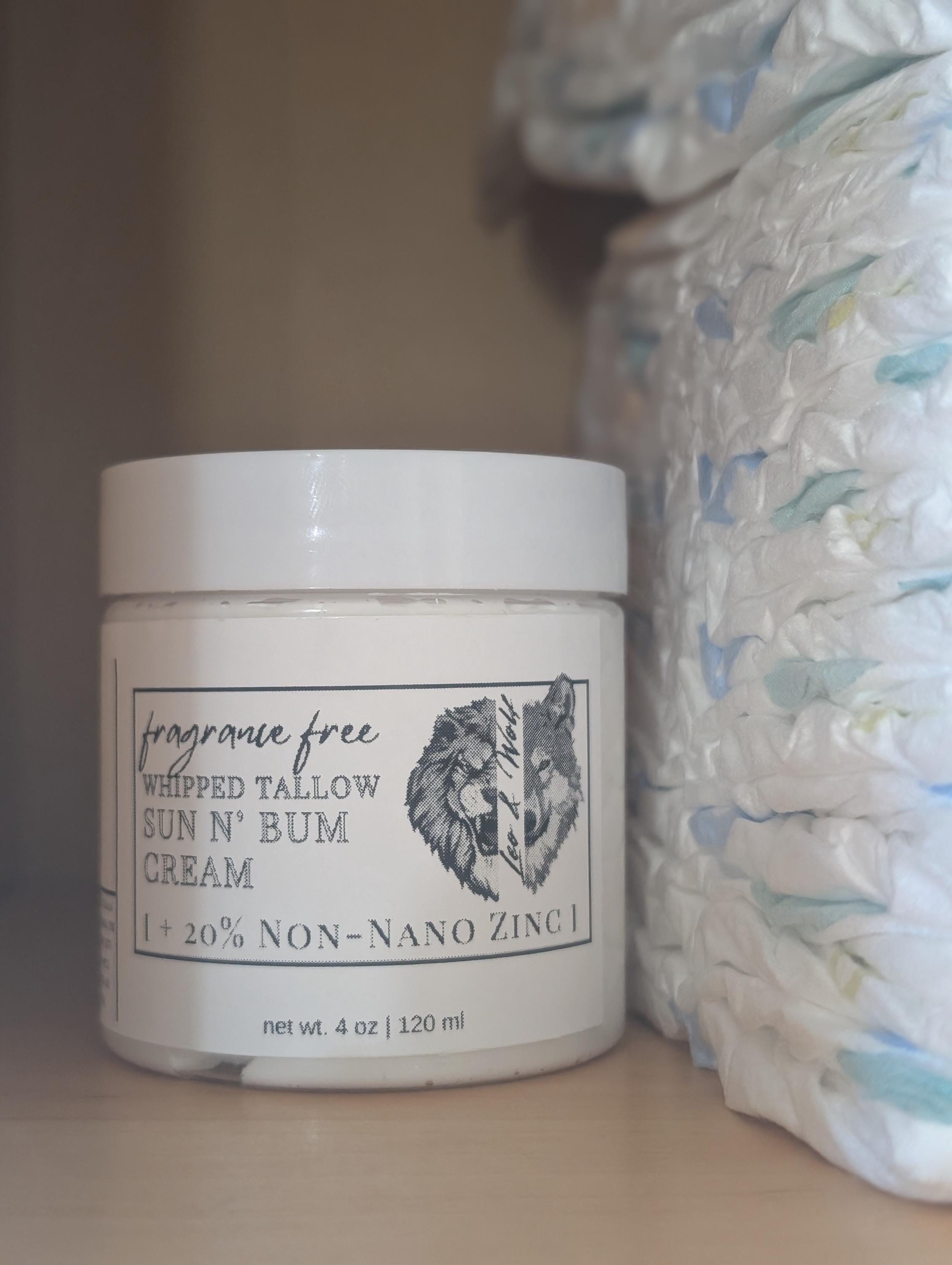 Sun & Bum Tallow Cream, Diaper Cream with Non Nano Zinc Oxide, 4 oz