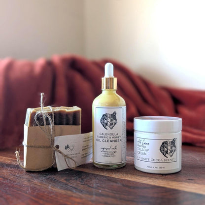 Tallow Skincare Gift Set, Grass Fed Tallow Lotion, Organic Peppermint Christmas Soap + Face Oil Cleanser Skincare Set, Stocking Stuffer