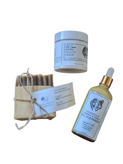 Tallow Skincare Gift Set, Grass Fed Tallow Lotion, Organic Peppermint Christmas Soap + Face Oil Cleanser Skincare Set, Stocking Stuffer